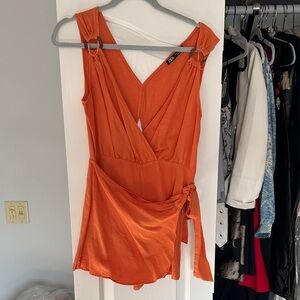 Zara Women's Bold Orange Tie-Front Romper